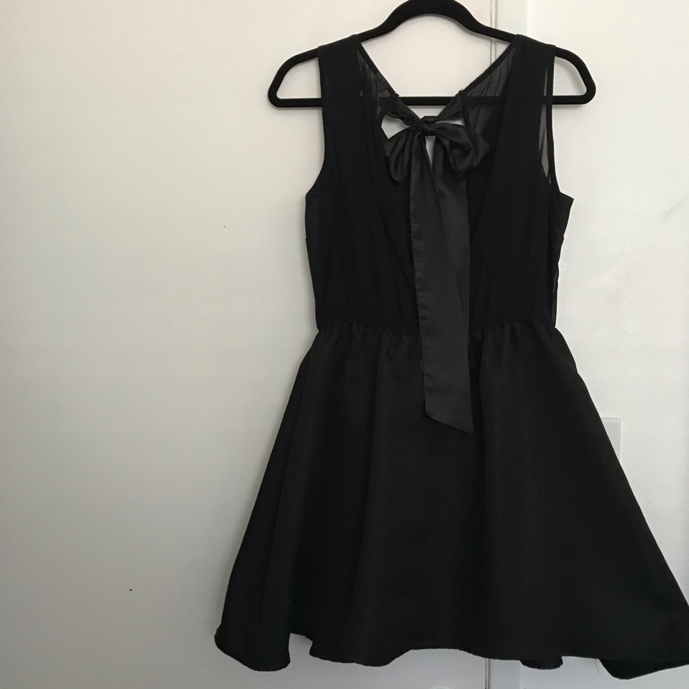 Black Circle Dress with Back Mesh and Bow Tie
